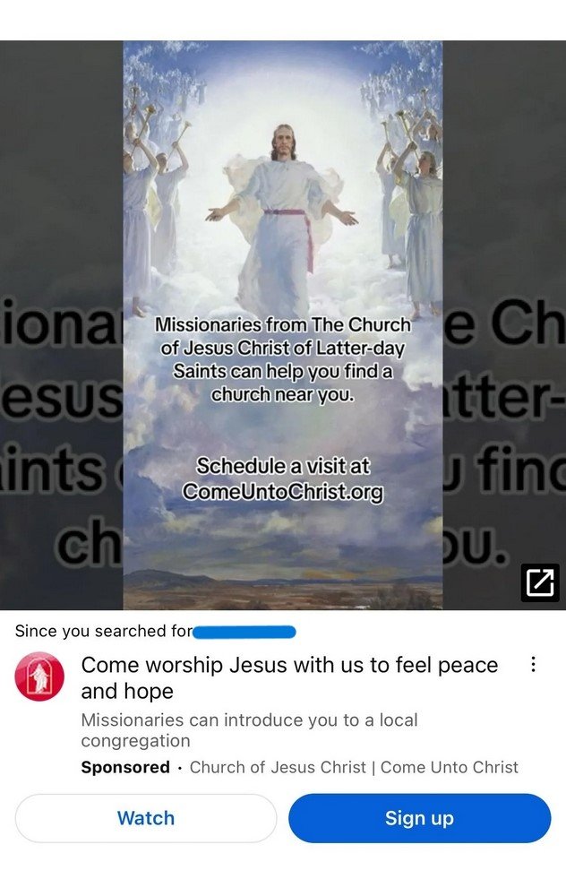 Ad that reads “Come worship Jesus with us”